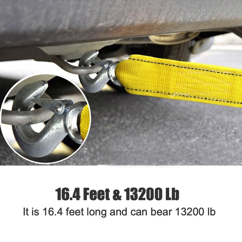 Gihunk Heavy Duty Tow Strap with Safety Hooks | 2â€ x 16.4â€™ | 13200 LB Capacity, Tow Rope Yellow Shackle for Vehicle Recovery, Hauling, Stump Removal & Much More,Best Towing Accessory for Car - Image 4